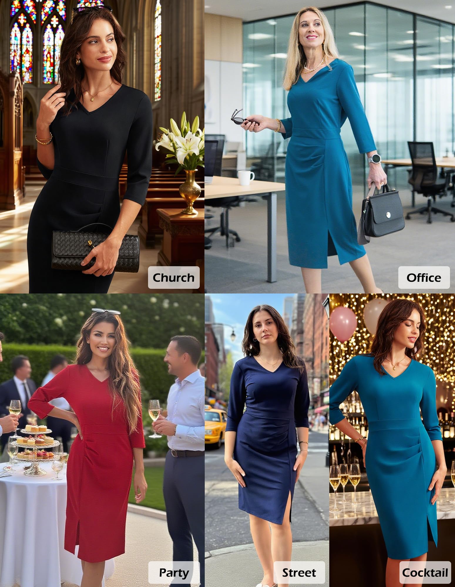 GRACE KARIN 2025 Women's Wear to Work Bodycon Dress, 3/4 Sleeve V Neck Business Casual Office Elegant Pencil Dresses