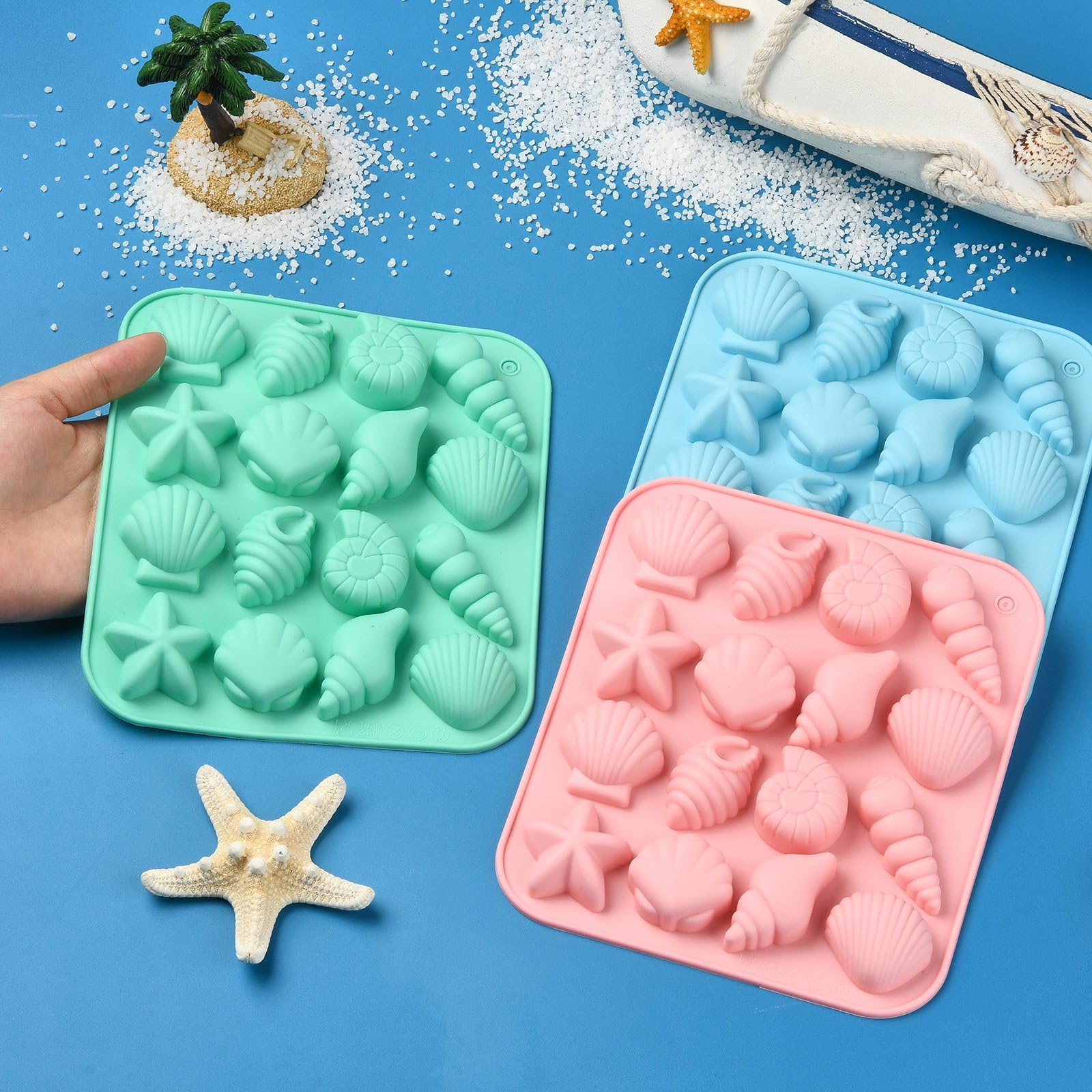 UR URLIFEHALL 3 Pcs Marine Themed Silicone Moulds Starfish Conch Shell Fondant Moulds for Chocolate Bread Cake Candy Pudding Butter Making - Image 4