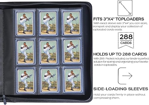Miniatura 4 de Carpeta Toploader con capacidad para 288 cargadores superiores, carpeta de carga superior de 9 bolsillos para tarjeteros rígidos de 3 x 4 pulgadas