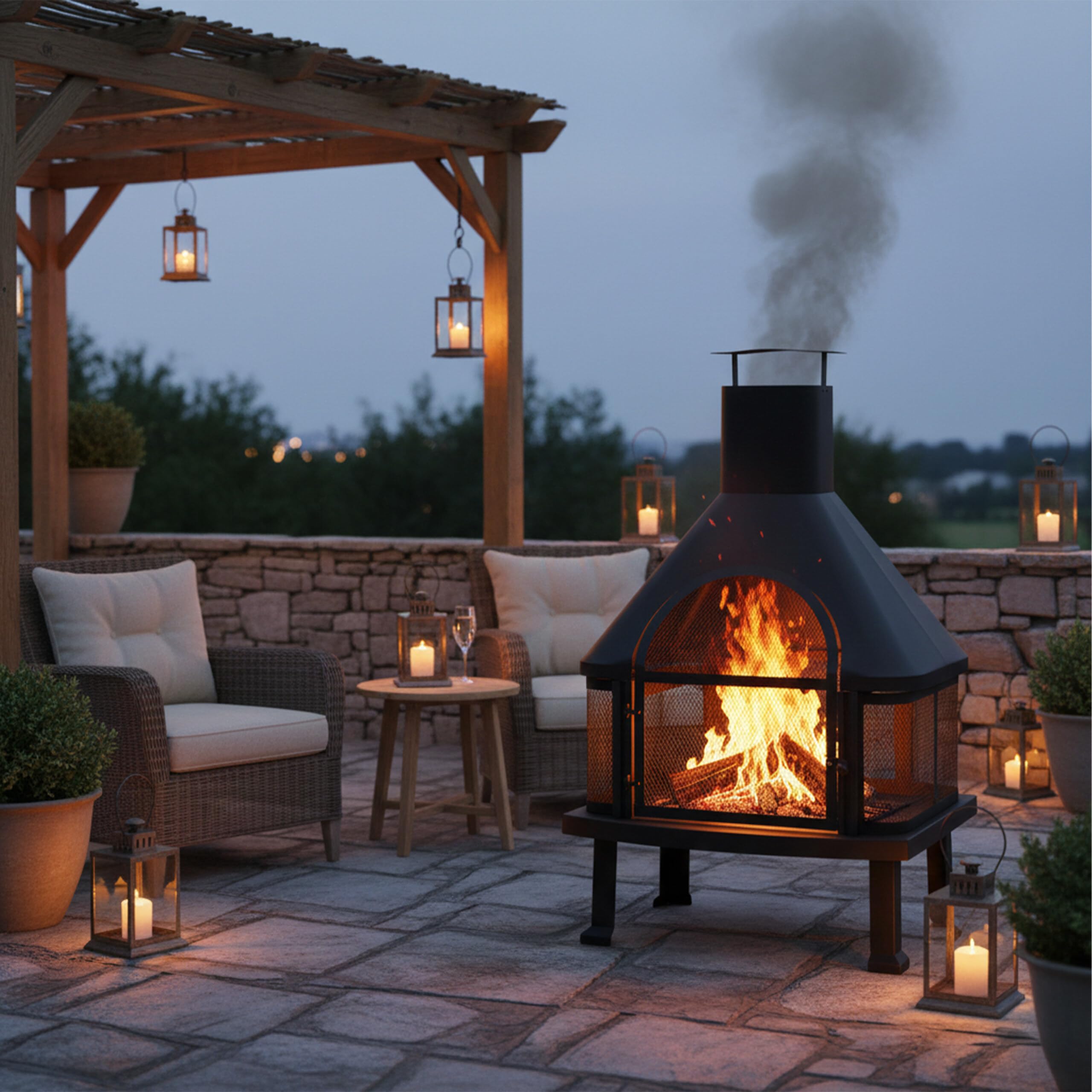 Relaxdays, noir cheminée de terrasse avec grill, Protection contre étincelle, tisonnier, massif, acier, 110 x 63 x 51 cm