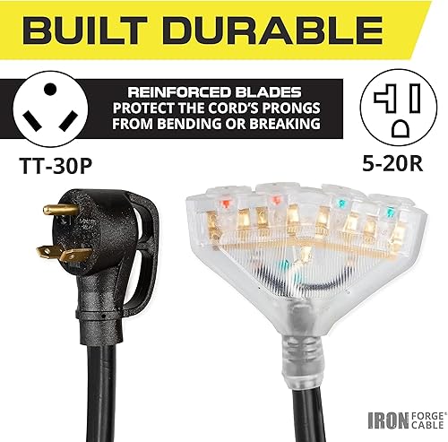 Miniatura 3 de Iron Forge Cable Cable de RV, generador y adaptador eléctrico para RV, cable de alimentación TT-30P macho a 4 5-20R hembra, adaptador de enchufe de