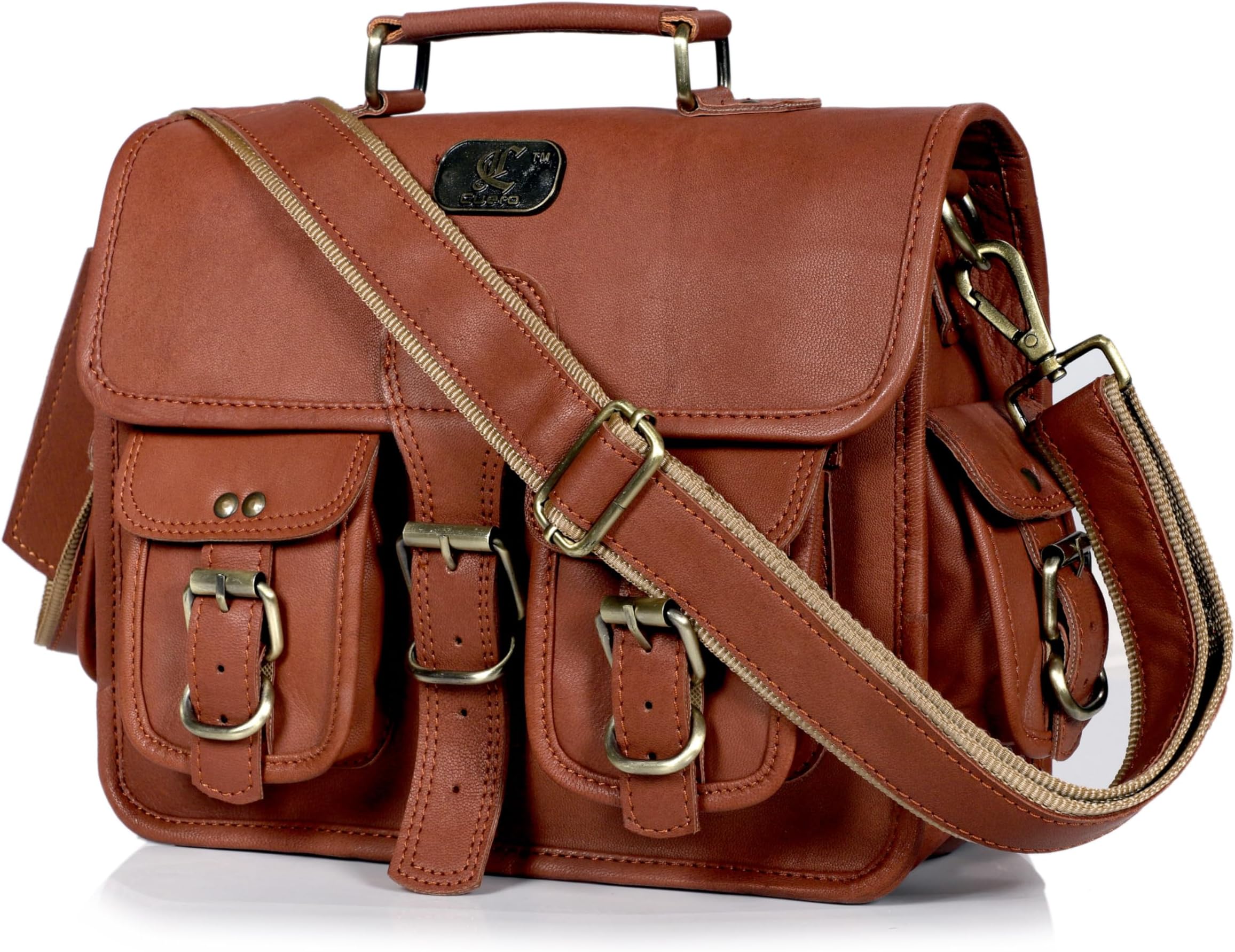 Leather Messenger Bag for Men & Women, 12 Inch Laptop Crossbody, Vintage Handmade Leather Unisex Shoulder Satchel Bag, Full Grain Business Briefcase for iPad/Office/Work/Travel - Brown