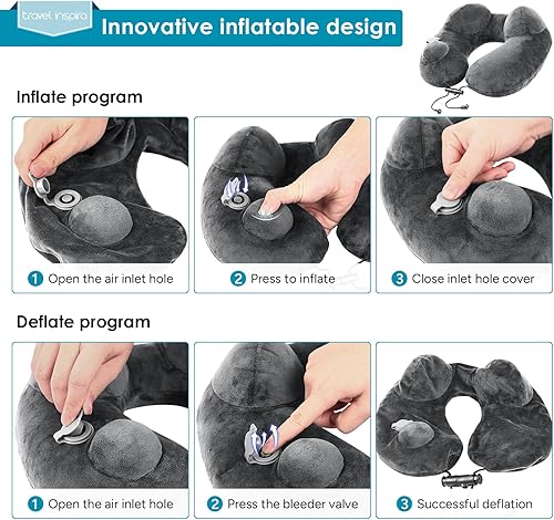 Miniatura 3 de travel inspira Almohada de viaje inflable Cuello inflable Soporte de avión portátil lavable Accesorios para dormir Cómodo cordón ajustable