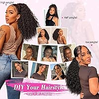 Vista 4 de QGZ Extensión de cola de caballo con cordón para mujeres negras de 18 pulgadas, cola de caballo afro sintética larga y rizada para uso diario