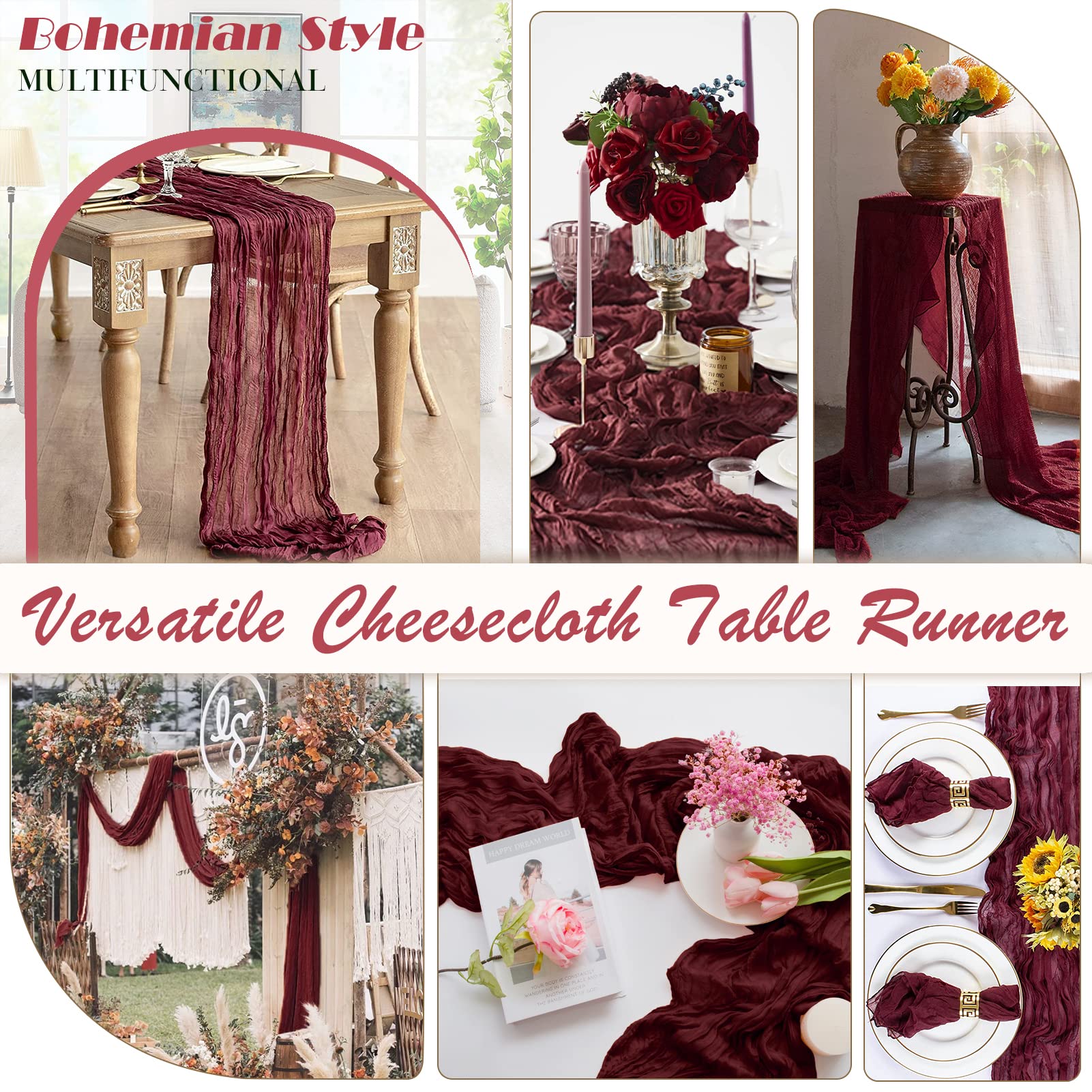 Lot De 4 Chemins De Table En étamine, Rouge De 305 Cm De Long