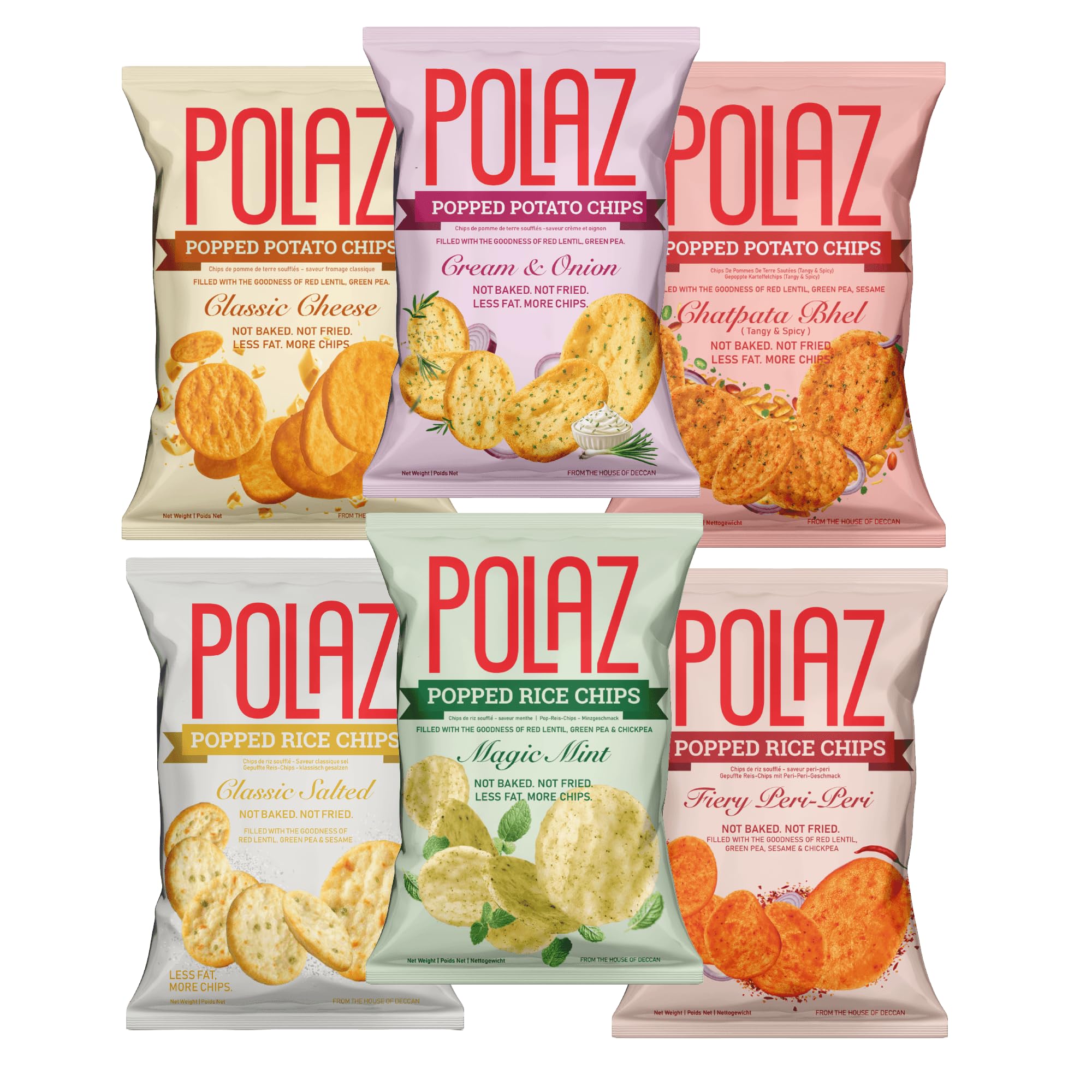 Polaz Popped Chips Variety Pack – Popped, Not Baked, Not Fried Chips | Cream & Onion, Classic Salted, Peri Peri, Magic Mint, Chatpata Bhel & Classic Cheese | Premium guilt-free snacking | Pack of 6 (Six-in-One)-image-42