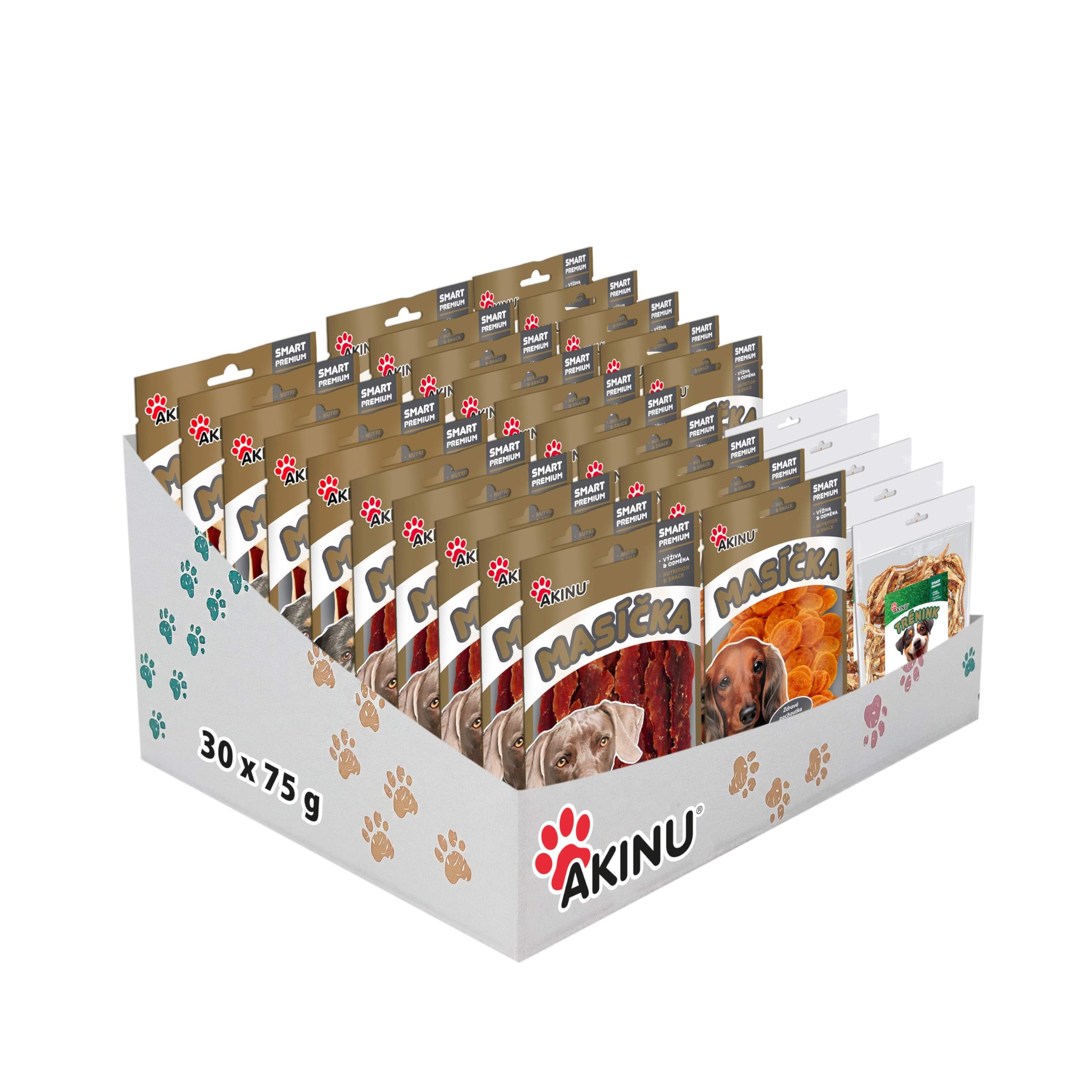 Akinu MULTIBOX Fleisch für Hunde – Premium Leckerbissen (Huhn, Ente, Rind, Lamm, Fisch) – 30er Pack - 30x75g - Nährstoffreiche Snacks für gesunde Ernährung
