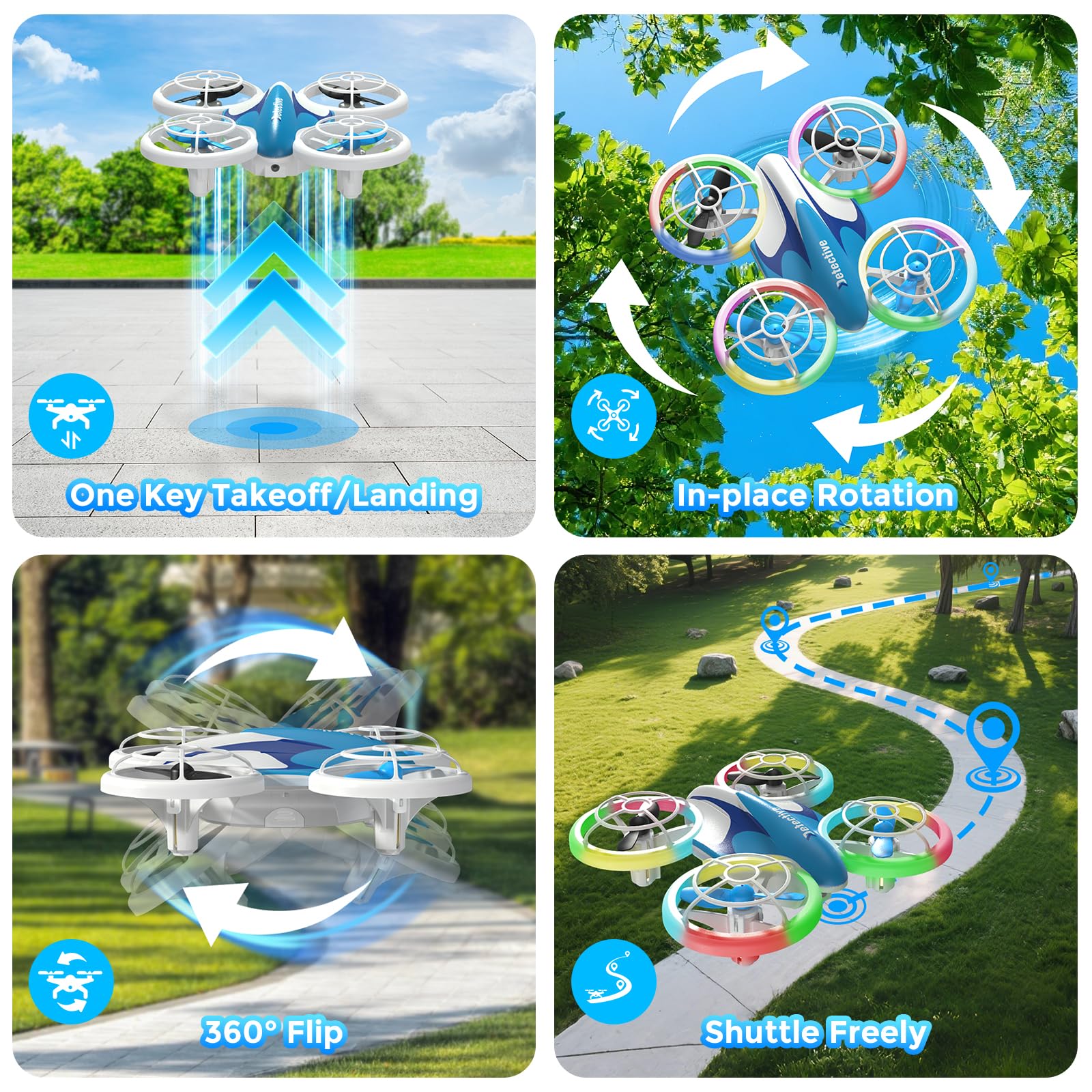 Mini drone per bambini dai 6 anni in su, drone giocattolo RC con luci LED fredde, quadricottero con flips 3D e 3 batterie, tempo di volo di 30 minuti, regalo divertente per bambini principianti