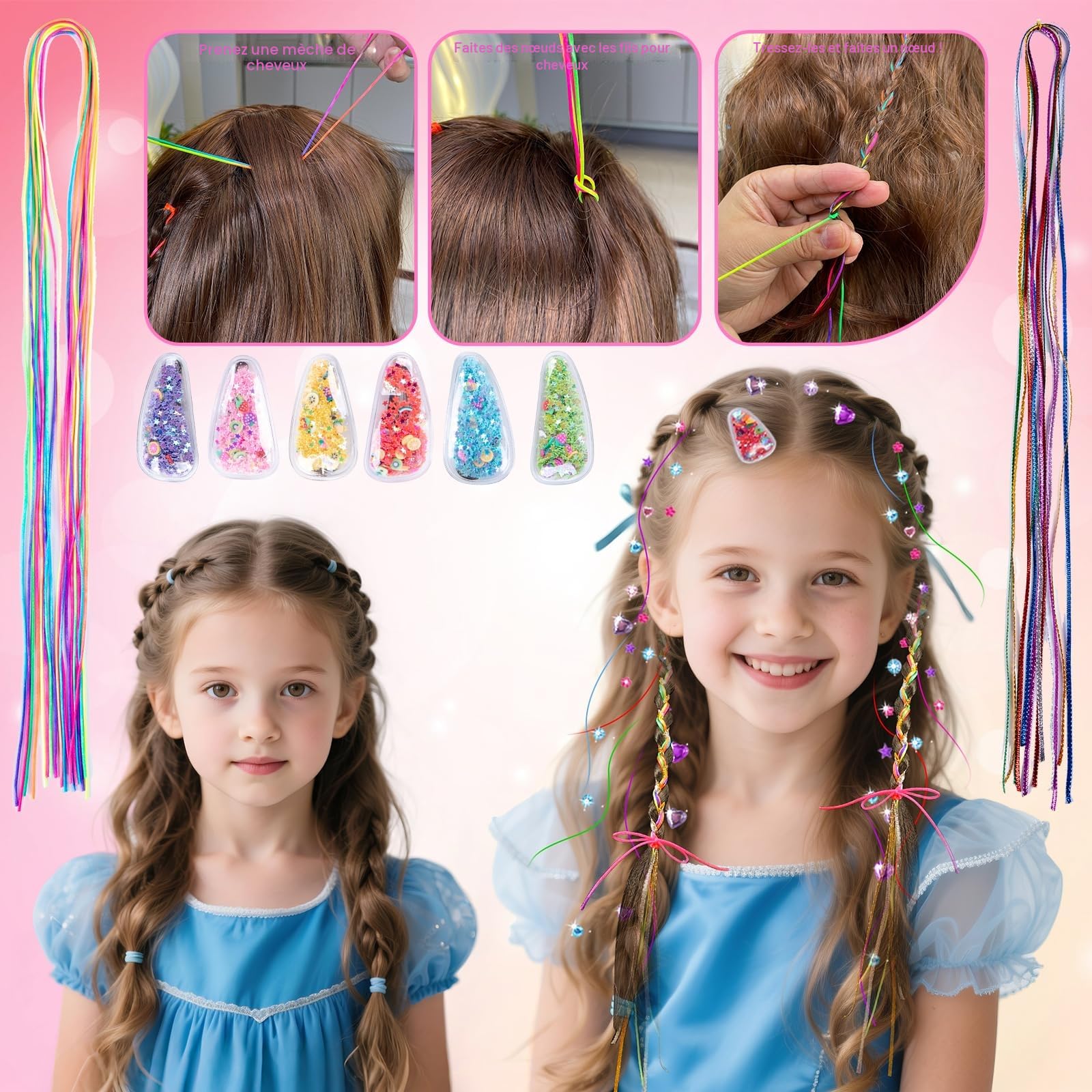SEMKOTREE Machine Strass Cheveux, Strass a Coller Hair Bedazzler Kit avec 480 Rhinestone et Hair Tinsel, Bijoux Cheveux Paillettes Cheveux, Hair Gem Stamper Cadeau Fille 6 7 8 9 10 Ans