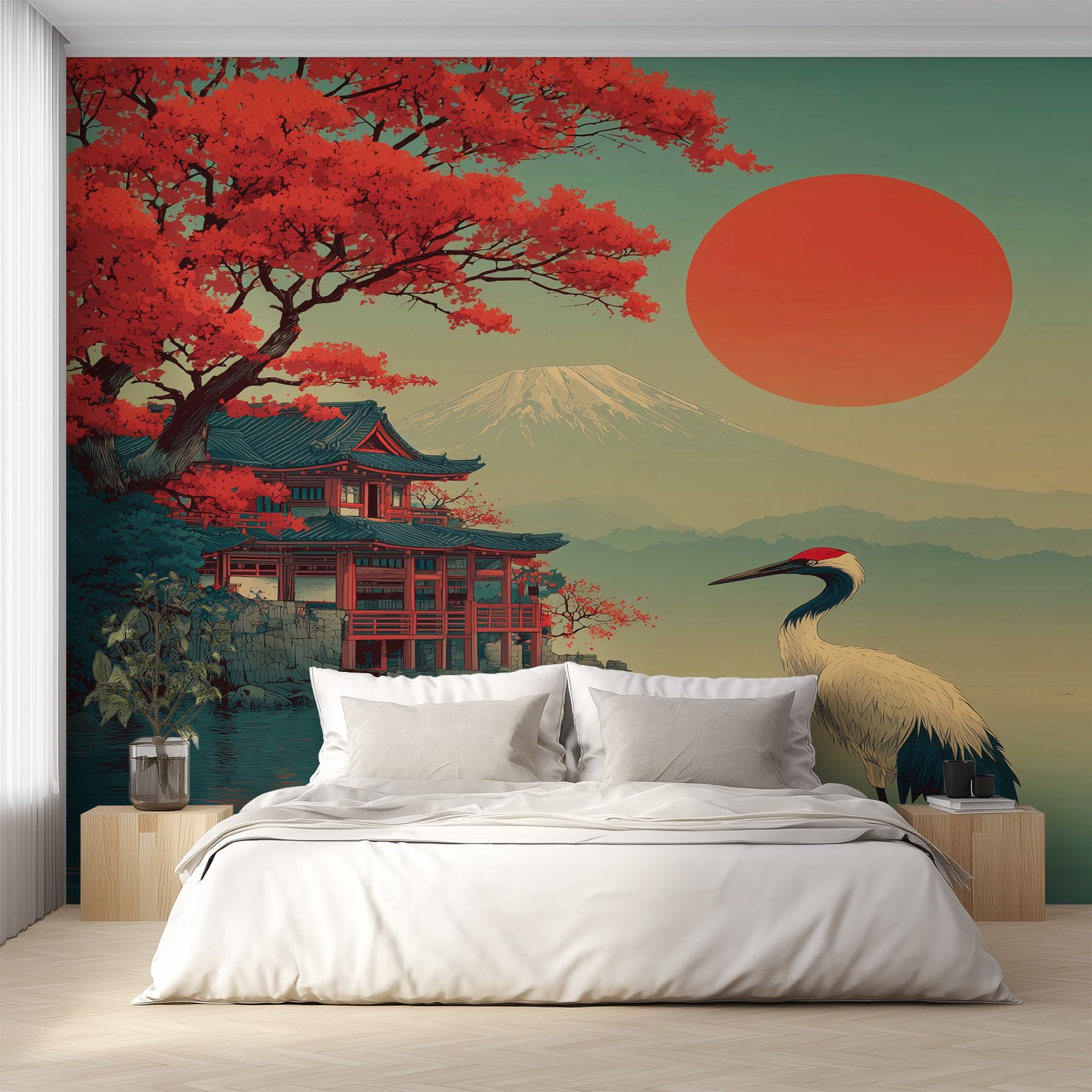 Papier peint japonais grue panoramique intissé L310xH250 cm