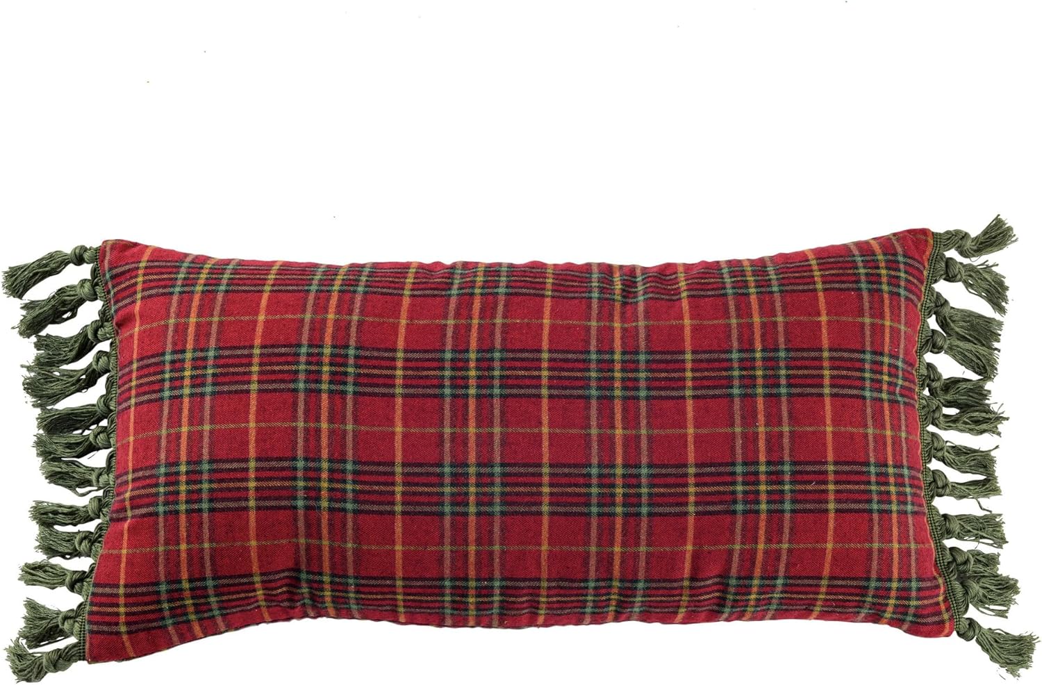 Creative Co-Op Cotton Plaid Lumbar Pillow with Tassels, Multicolor