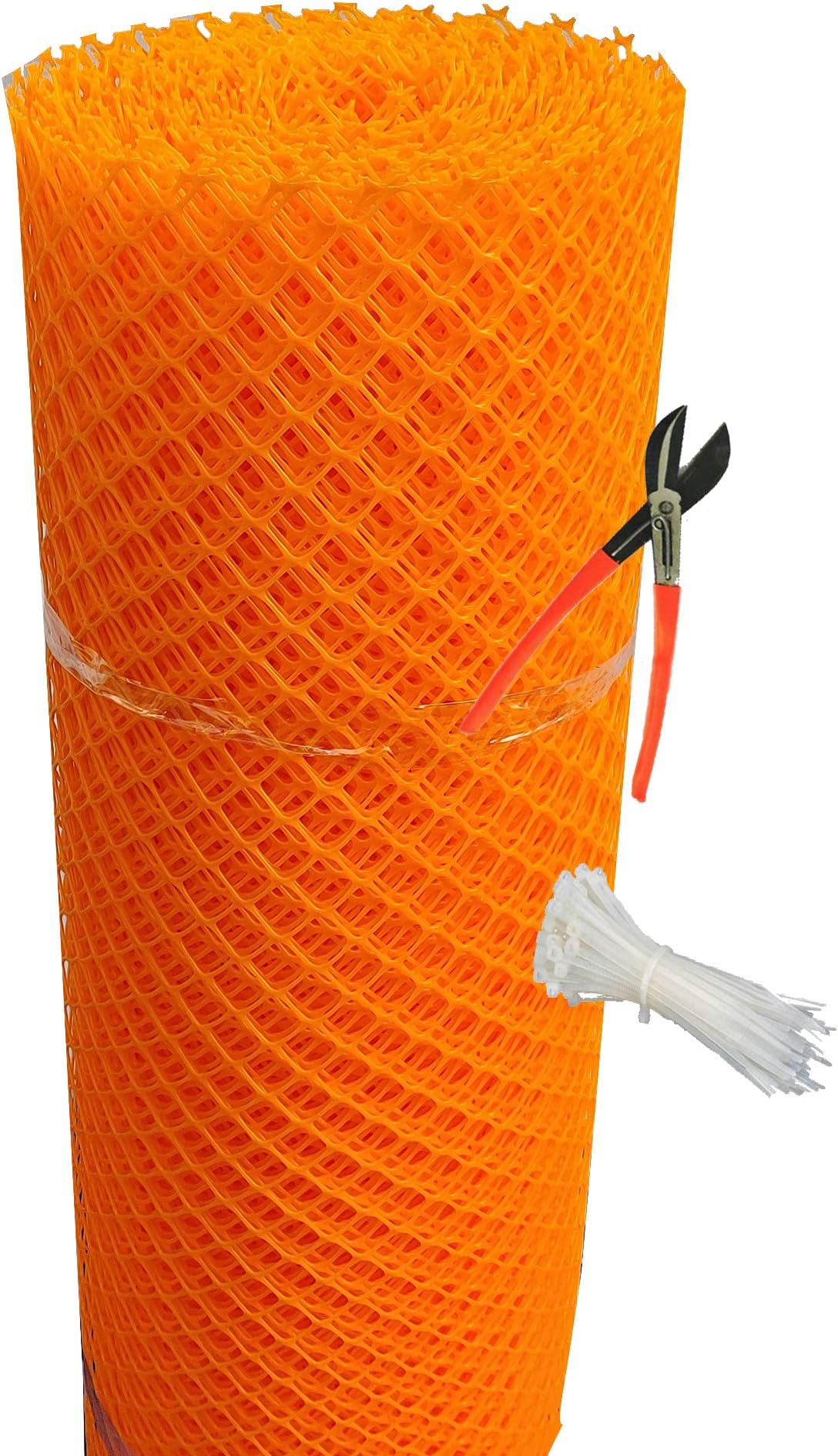 SAI PRASEEDA UV Stabilized Garden Fencing Net_Tree Guard Net_Anti Bird Net_PVC Virgin HDPE_3.3 Feet Height X 50 Feet Length_Orange Color_800 GSM with 1 Cutter and 100 PVC Tags SP30
