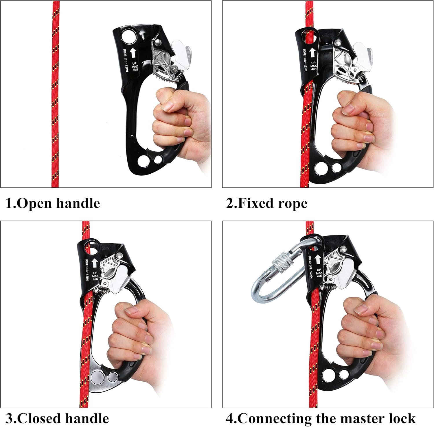 WILDKEN Climbing Hand Ascender, Fall Protection Belay Device Climbing Rope Grab for Rock Climbing Mountaineering Tree Arborist Expedition Caving Rescue Aerial Work