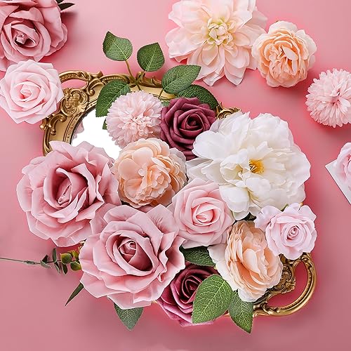 Miniatura 2 de AGIRL Combo de flores artificiales de seda falsas, flores de imitación con tallos para ramos de boda, centros de mesa, arreglos de mesa, decoración