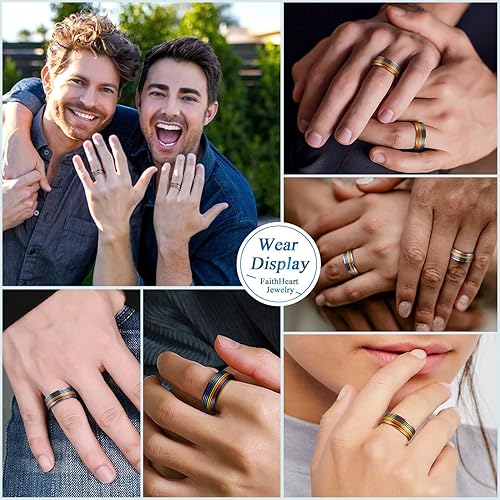 Miniatura 2 de FaithHeart LGBT - Anillos para ansiedad con diseño de arcoíris, acero inoxidableoro de 18 quilates chapado en oro de 18 quilates, joyería