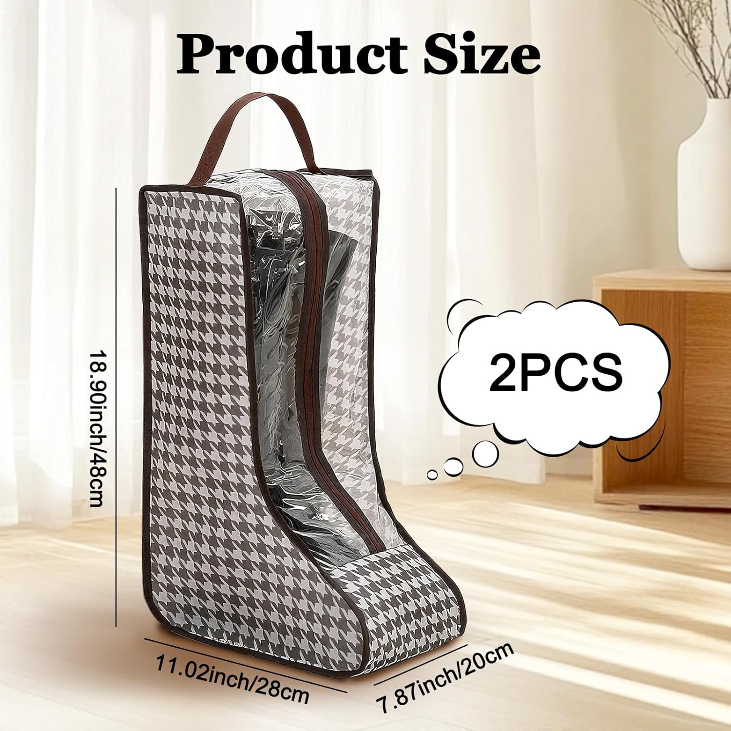 2 Pack Portable Boot Storage Organizer Tall Boots,Portable Dust Proof Shoe Travel Bag,Brown Waterproof Boot Bags for Cowboy Boots,Shoe Bags for Travel and Daily Use - Image 2