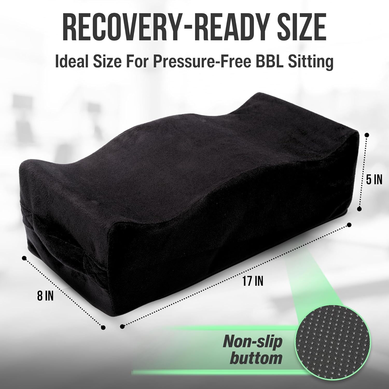 BBL Pillow After Surgery for Sitting – Brazilian Butt Lift Recovery Cushion, Firm Support Pillow for Home, Car & Office Use, Post Surgery Supplies with Velvet Cover & Anti-Slip Base