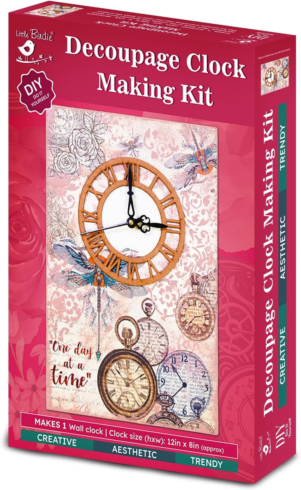 Little Birdie Diy Decoupage Clock Making Kit 1Box | Diy Art & Craft Kit For Wall Decoration | Mdf Hanging Clock Making Kit For Living Room, Office, Home, Hall | Learning & Creative Gift ,Multicolor