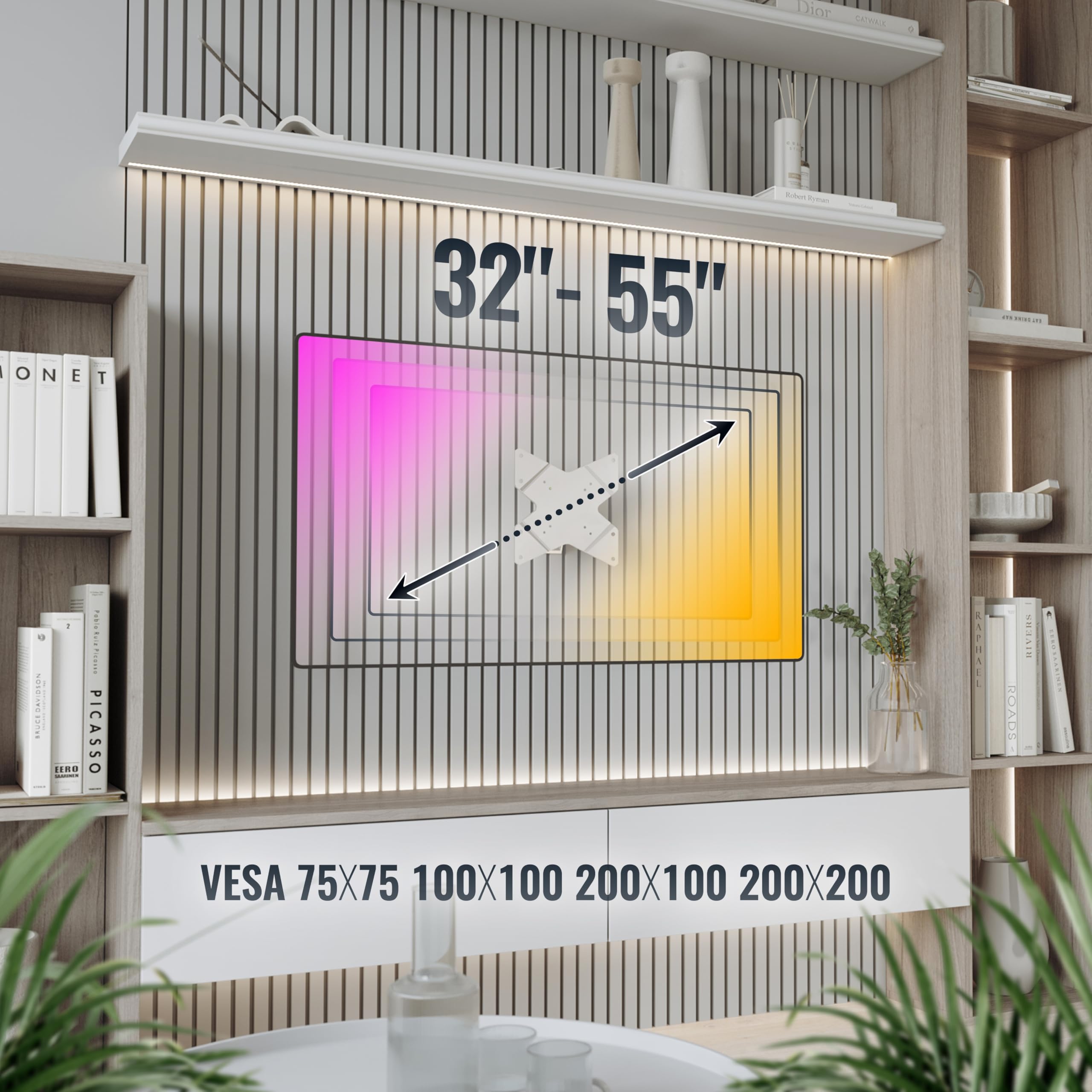 RICOO S1522 Supporto TV da parete Staffa TV 17-55 pollici per 17 32 47 55 pollici girevole inclinabile fino a 20 kg max VESA 200x200