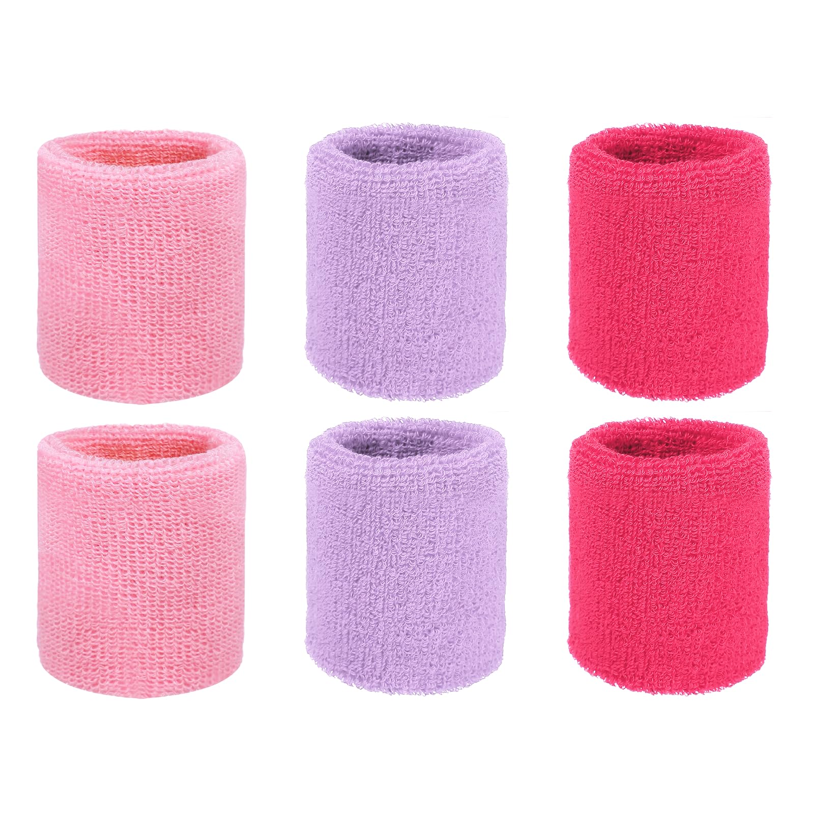 YELARXI Wristbands Sweatbands, Wrist Bands for Sweat Sports Wristbands 3x2.5 In & 6 Pack & Pink/Lilac/Light Rose Red-Fitting for (Tennis/Basketball/Football/Running/Working Out/Youth)
