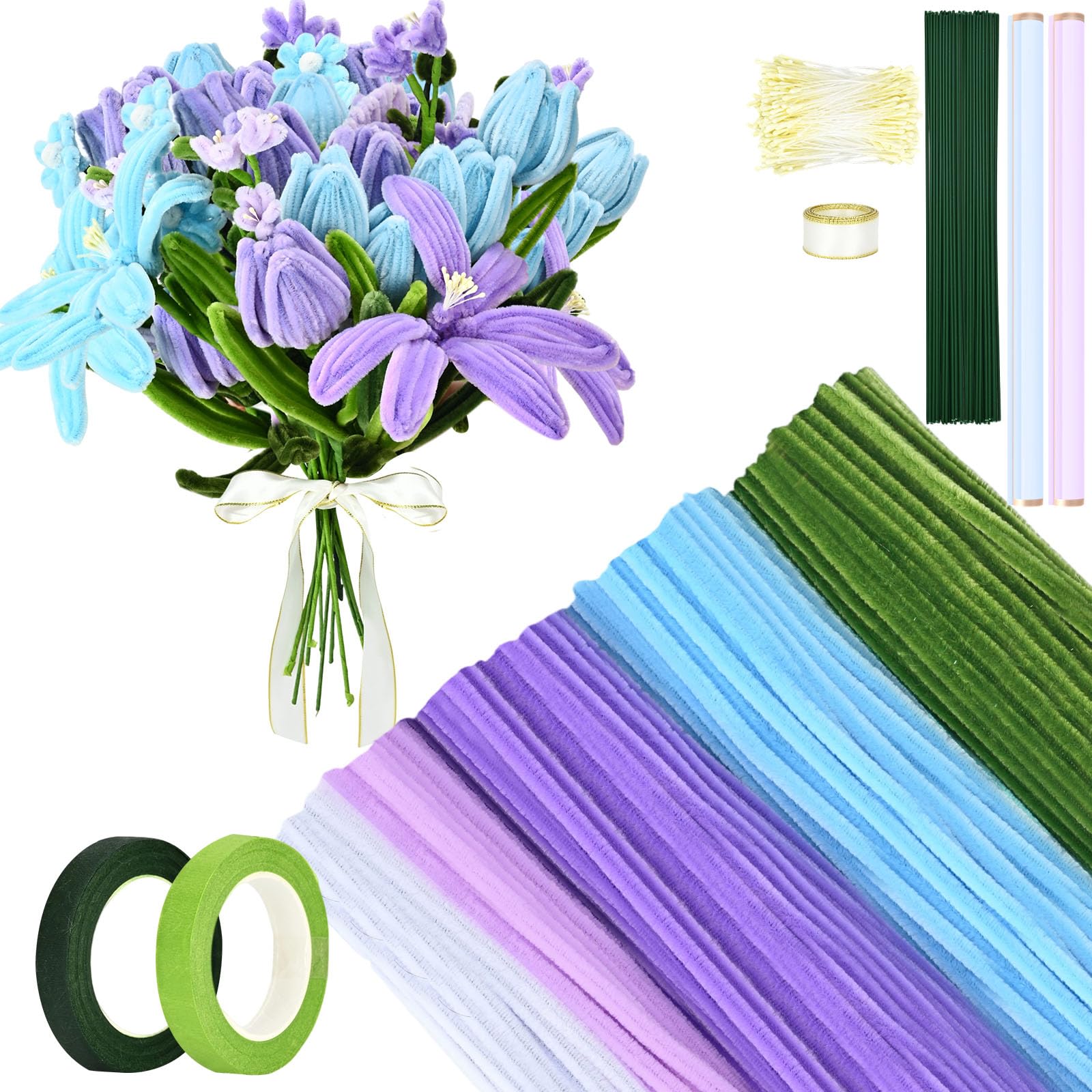Vinitoy 400PCS Pipe Cleaners for Flowers, Chenille Stems for Tulip Bouquet, Fluffy Fuzzy Sticks for DIY Arts Crafts Creative Gift Party Decorations (Colourful)
