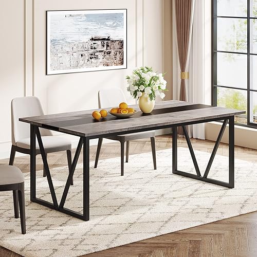 Miniatura 1 de Tribesigns Mesa de comedor para 6 a 8 personas, mesa de cocina industrial grande de 70.8 pulgadas con marco de metal resistente, mesa de comedor