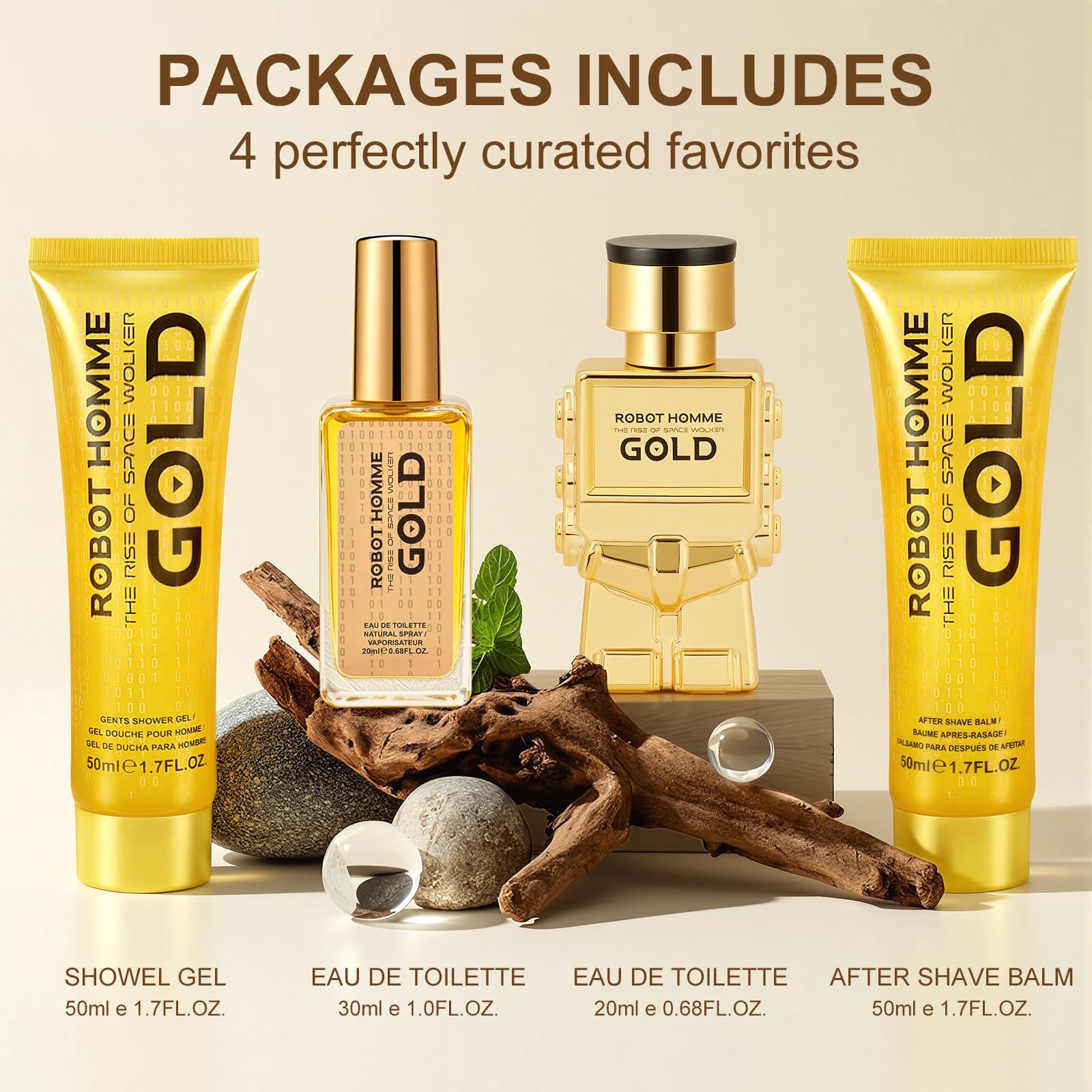 Coffret Cadeau Homme,Parfum Homme avec 2 x Eau de Toilette, Gel Douche et Lotion Apres Rasage, Format Voyage, Notes Boisées épicées, Convient à un Usage Quotidien