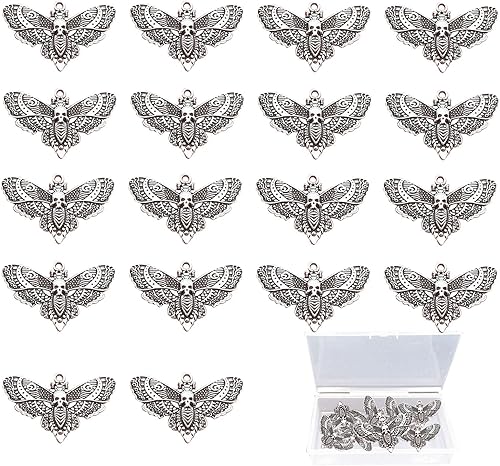 GUZUHUKU 20 dijes de aleación de polilla de plata con diseño de calavera de insectos vintage, dijes de animales de metal para hacer joyas, pulseras,