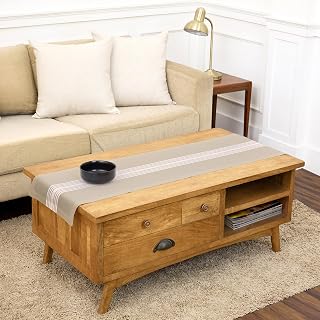 Solino Home 100% Linen Table Runner, 14 x 60 in, White and Natural Striped