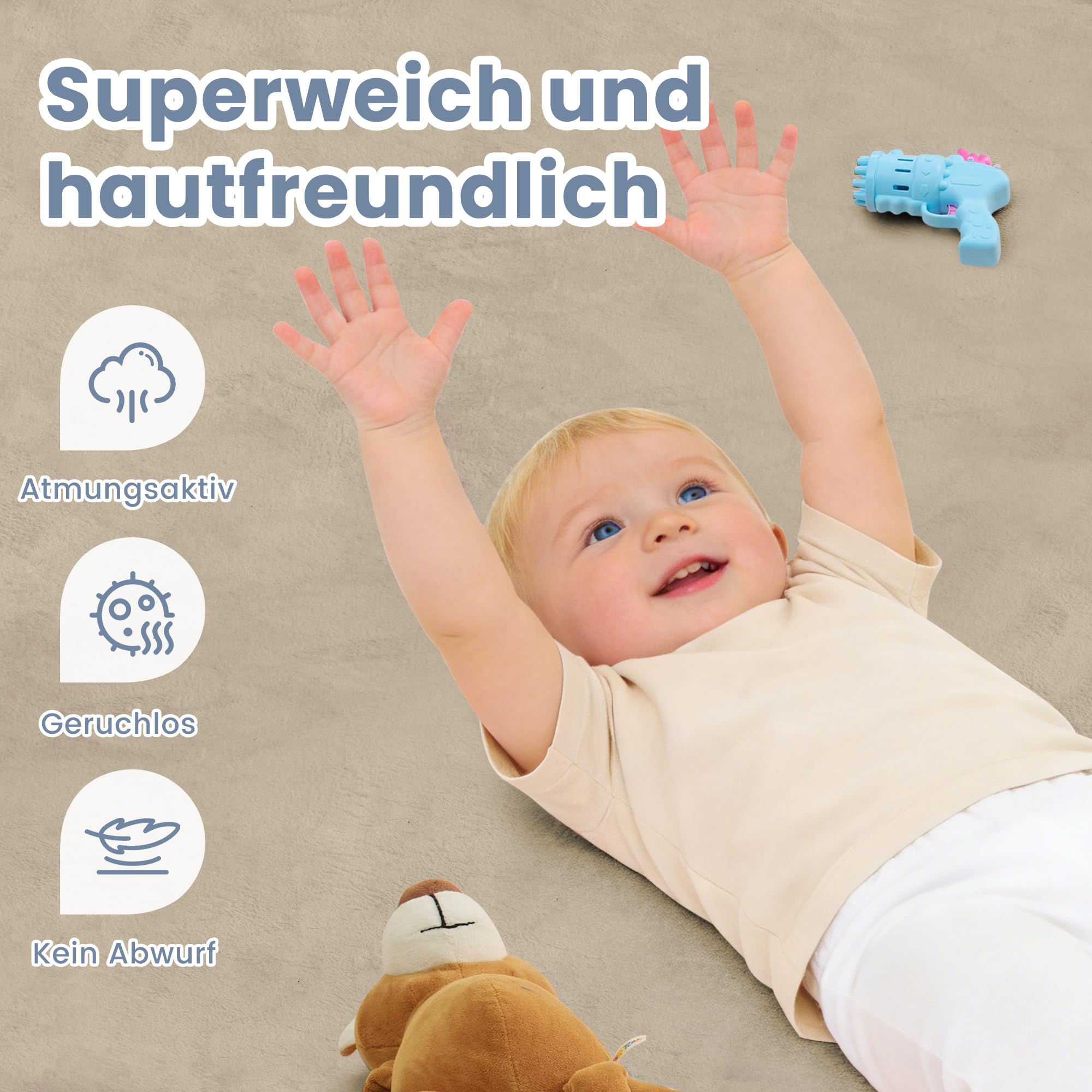 ACOMOPACK Baby Spielmatte, 3cm dick großer rutschfester Kinderteppich,Memory-Schaumstoff samtweiche Krabbelmatte für Bauchlage (Khaki, 150 x 180 cm)