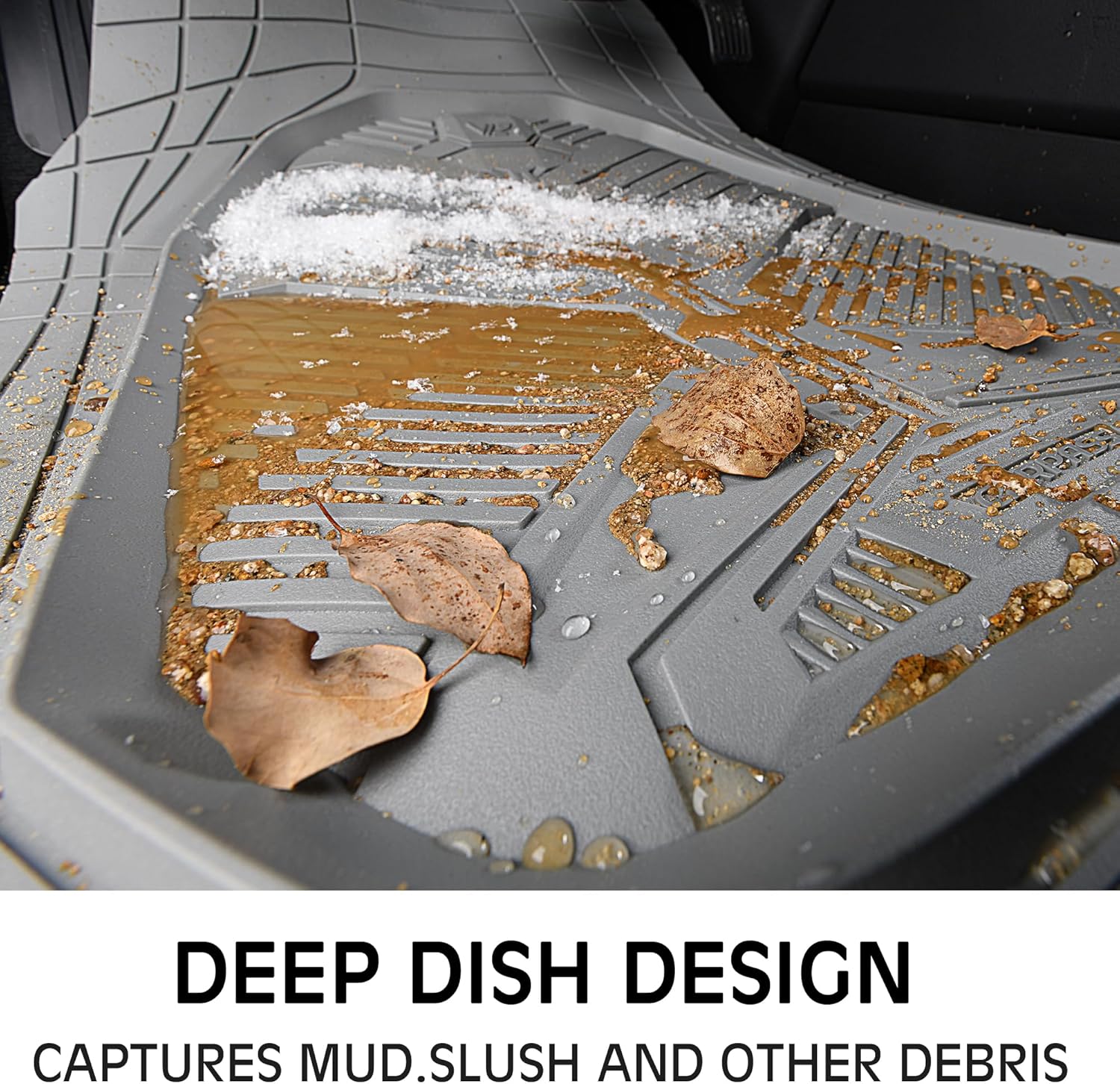 CAR PASS Heavy Duty Rubber Car Mats, Deepdish All Weather Floor Mats for Car Full Set, Universal Automotive Mats Trim to Fit for Sedans SUVs Trucks, Waterproof Anti-Slip Deep Tray 3 Pieces Light Gray - Image 5