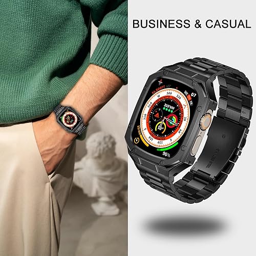 Miniatura 5 de Correa de acero inoxidable con funda compatible con Apple Watch Ultra 21 de 1.929 in Series SE 9 8 7 6 5 4 3 2 1 1.496 in 1.575 in 1.614 in 1.654 in