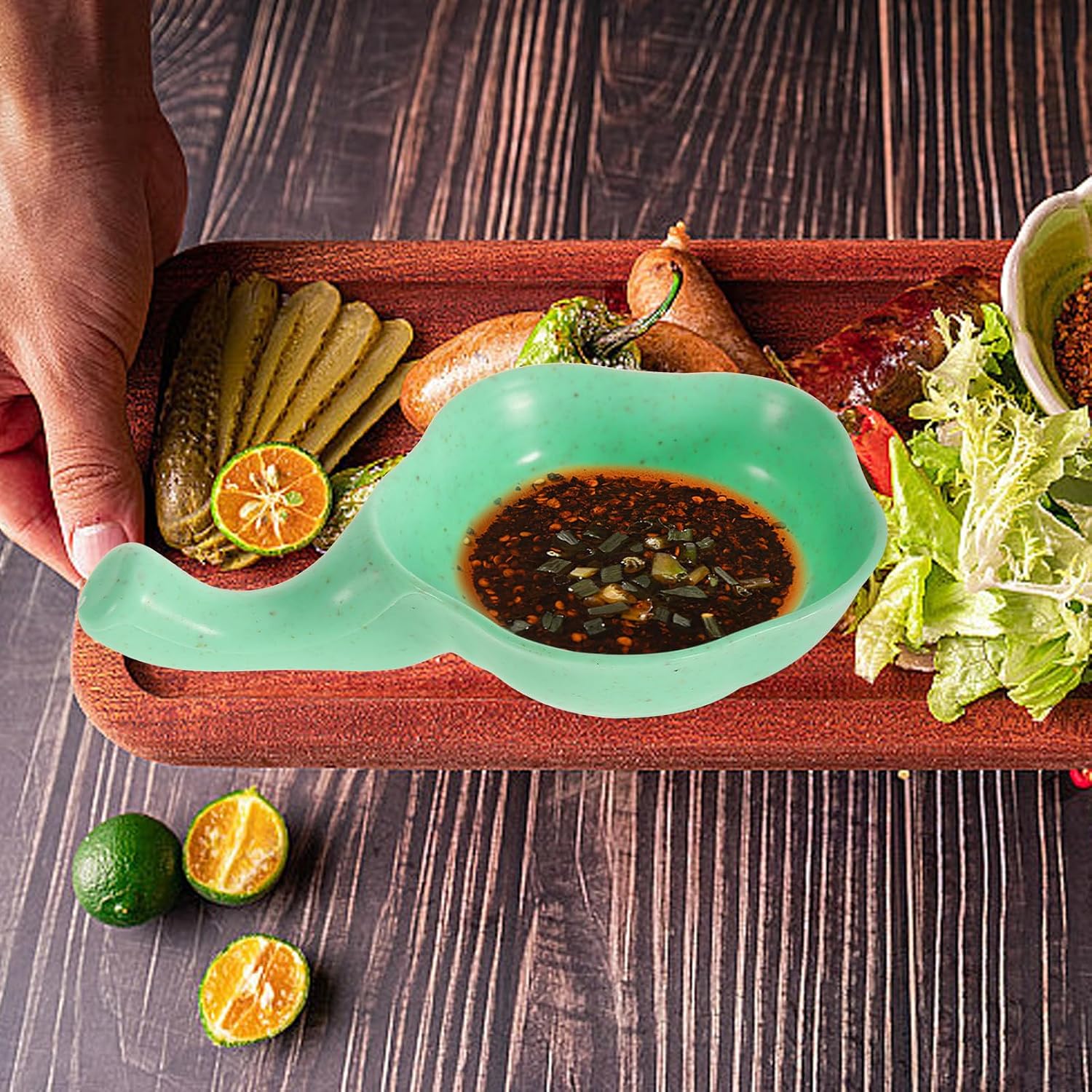 Levemolo Reusable Plastic Dipping Sauce Bowls with Handle for Dining
