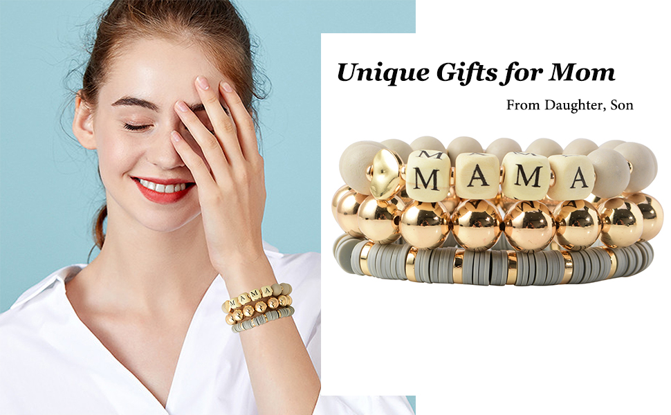 Amazon.com: GOOJIDS Mama Bracelets For Women Chunky Stack Gold