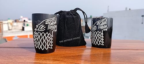 Miniatura 4 de Viking - Vasos cortos para beber con cuerno de beber auténtico taza de whisky wodka taza de león hecha a mano con bolsa de terciopelo negro paquete