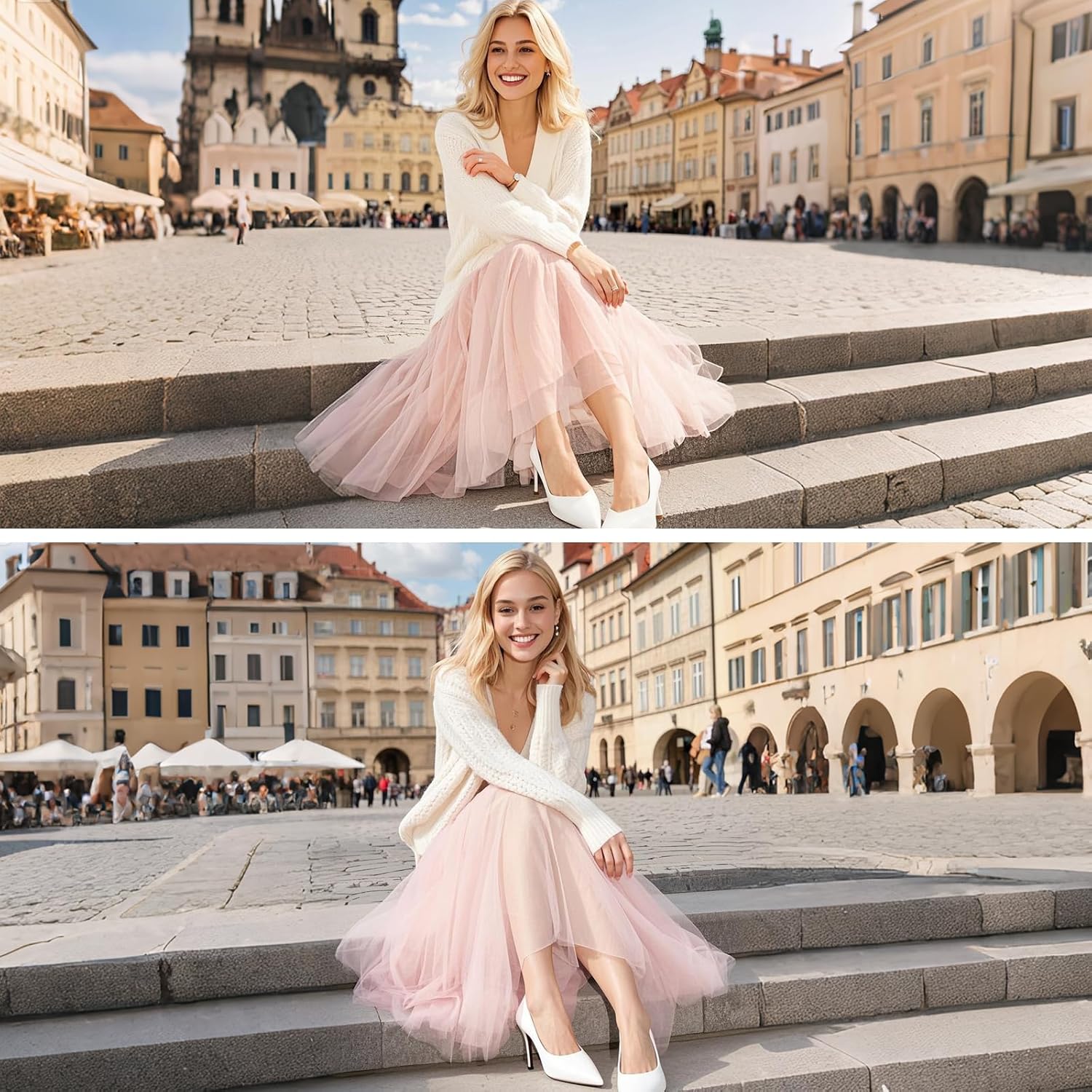 Women's Tulle Skirts A-Line Layered Mesh Midi Skirt High-Waisted Flowy Layered Tutu Skirts Bridesmaid Wedding Skirt