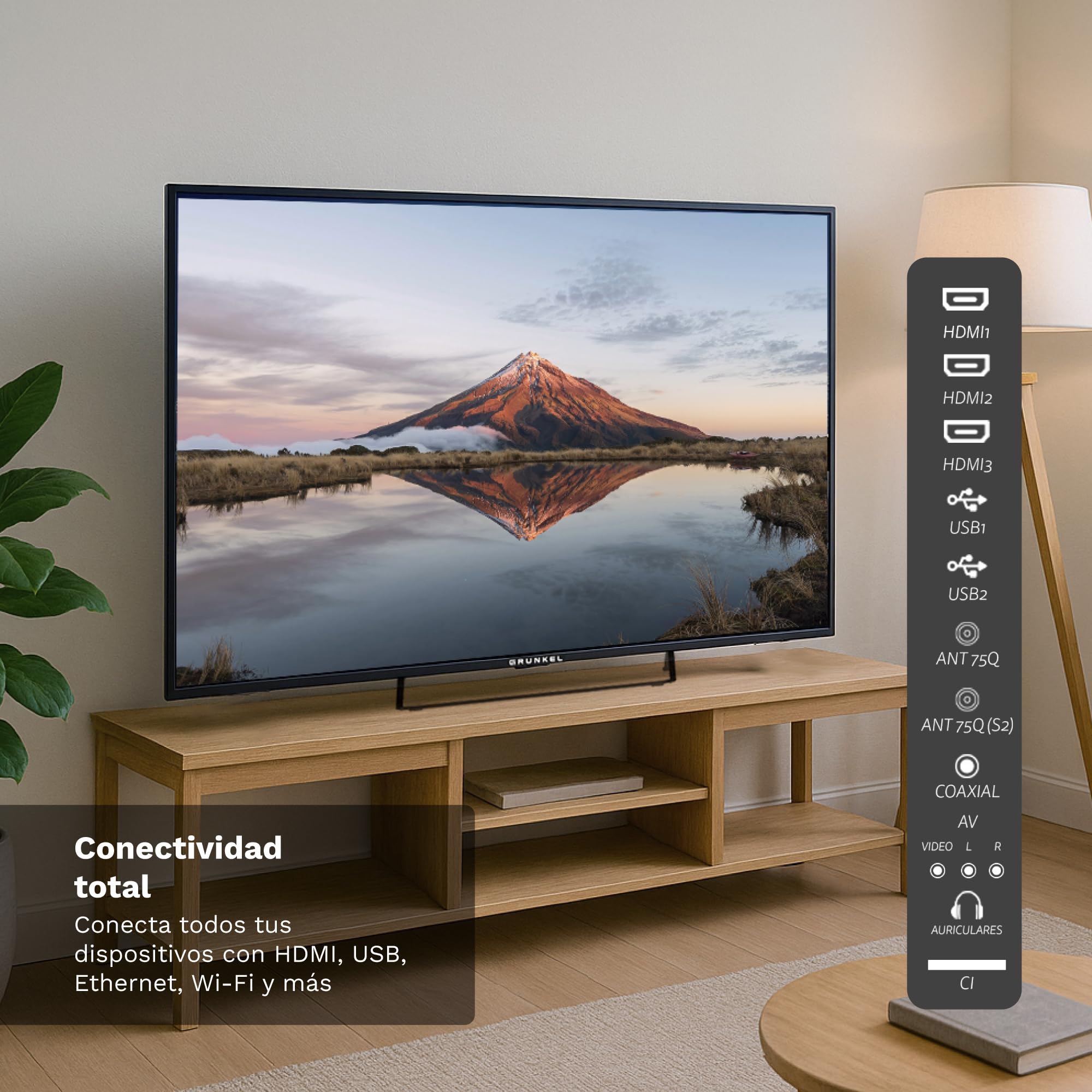 Grunkel QLED-5026WBS Smart TV QLED 50” 4K UHD | webOS | TDT T3 + Satélite S3 | WiFi | USB Grabador PVR | 4 HDMI | 3 USB | Sonido 20W