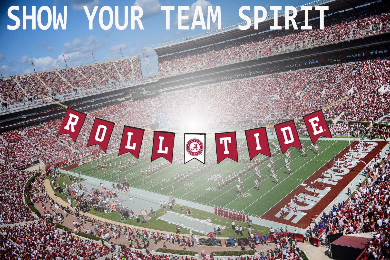 Hanna's Handiworks - Cartel de fiesta para portón trasero de Alabama Crimson Tide, para fiestas escolares, graduaciones, tela ligera, representa tu espíritu de equipo de la NCAA, parte 2 "Roll Tide"