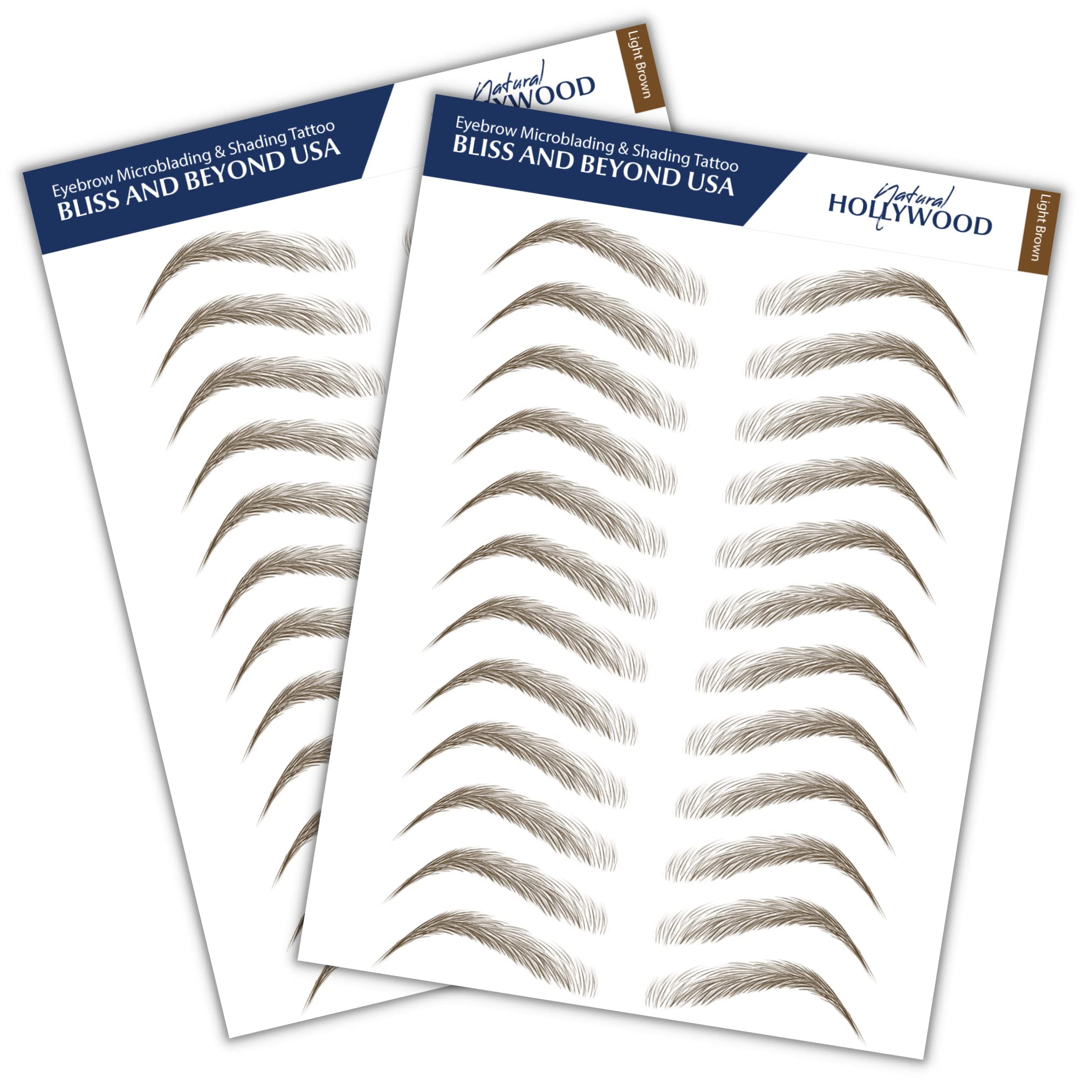 Bliss and Beyond USA, 2 sheets eyebrow tattoo waterproof sticker, Long Lasting, Natural Looking Fake Eyebrow for Alopecia, Chemo, Cancer. Same Size