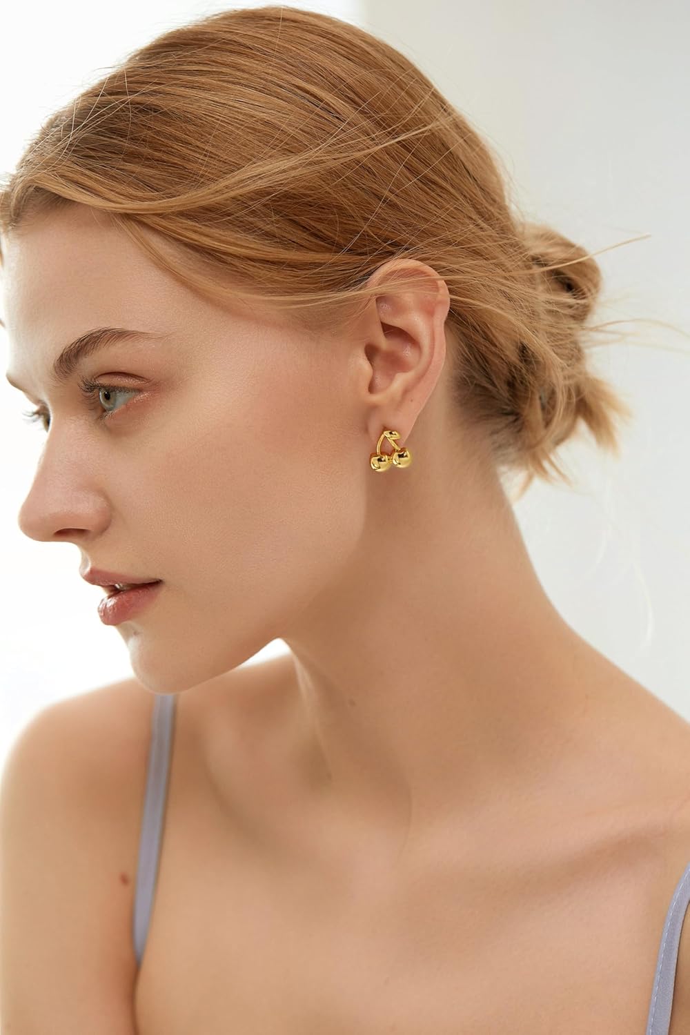 Gold Cherry Stud Earrings for Women 14K Gold Plated Cute Cherry Flat Back Earrings Studs Hypoallergenic Handmade Statement Fruit Earrings Jewelry Gifts - Image 3