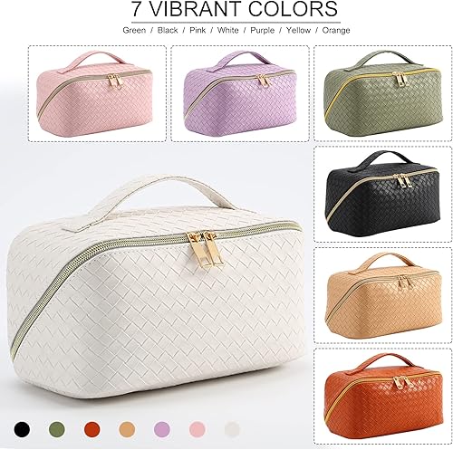 Miniatura 7 de TOPALL Bolsa de maquillaje mejorada de gran capacidad, bolsa de cosméticos de viaje para mujeres, bolsas de cosméticos portátiles impermeables con