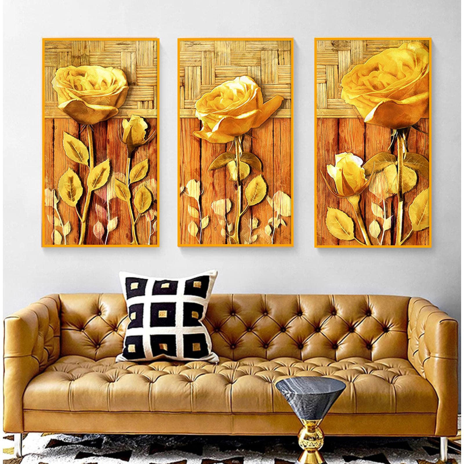 Peinture impression sur toile fleur jaune or décoration murale salon - 8