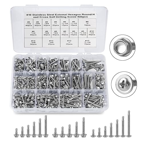 Tornillos autorroscantes para metal, 420 tornillos autoperforantes de cabeza hexagonal #8#10#12 para metal, longitud de 12 a 2 pulgadas de diámetro,