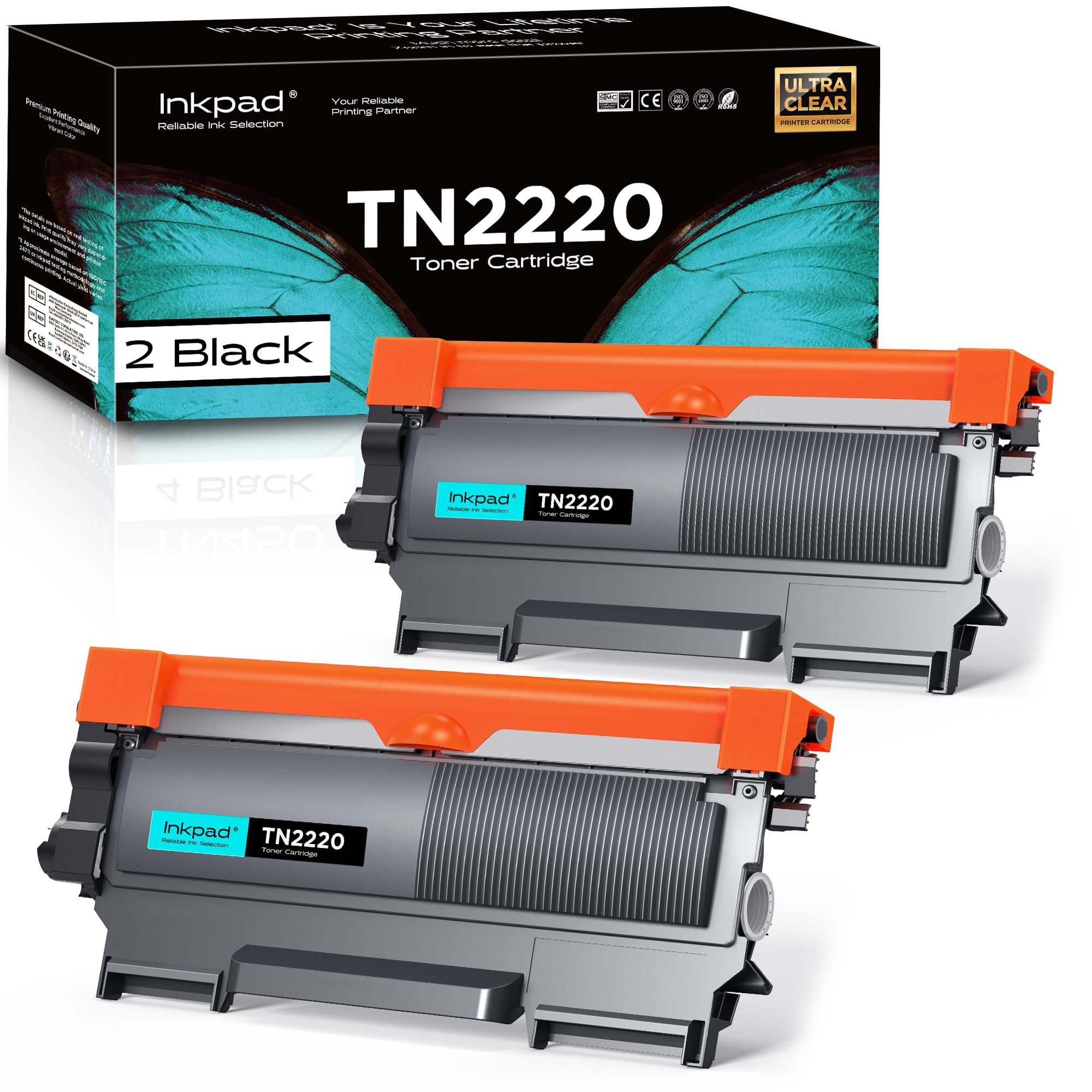iNKPAD Toner TN2220 TN 2220 compatibile per Brother TN2220 TN-2010 per Brother MFC-7360N MFC-7460DN MFC-7860DW FAX-2840 FAX-2940 HL-2130 HL-2240 HL-2250DN HL-2135W DCP-7055 DCP-7055W (2 nero)