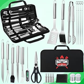 Sotor Kit Barbecue 22PCS, Ustensiles Barbecue avec Acier Inoxydable Pelle BBQ, Accessoires Barbecue avec Sac De Barbecue étanche, pour Camping Grillade, Coffret Cadeau Homme, Cadeau De Vacances