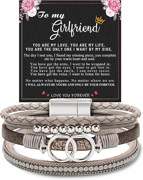 Btysun Bracelets for Women,Stocking Stuffers for Teens Birthday Gifts for Mom Inspirational Gift for Women Mother's Day Daughter Wrap Bracelet Sister Friend Teen Girl Gifts Leather Layered Jewelry Valentines Gift for Her