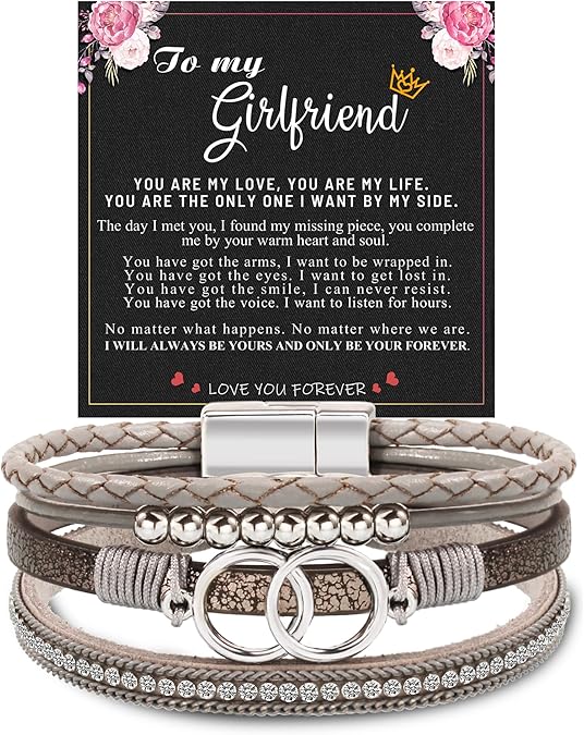 Btysun Bracelets for Women,Stocking Stuffers for Teens Birthday Gifts for Mom Inspirational Gift for Women Mother's Day Daughter Wrap Bracelet Sister Friend Teen Girl Gifts Leather Layered Jewelry Valentines Gift for Her