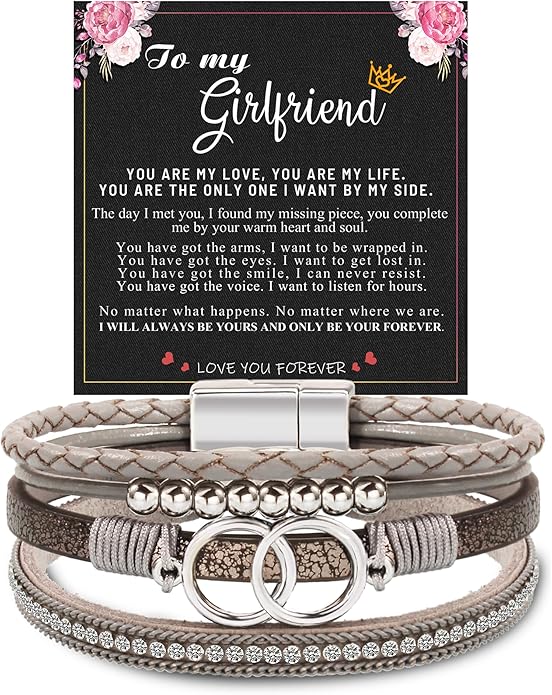 Btysun Bracelets for Women,Stocking Stuffers for Teens Birthday Gifts for Mom Inspirational Gift for Women Mother's Day Daughter Wrap Bracelet Sister Friend Teen Girl Gifts Leather Layered Jewelry Valentines Gift for Her