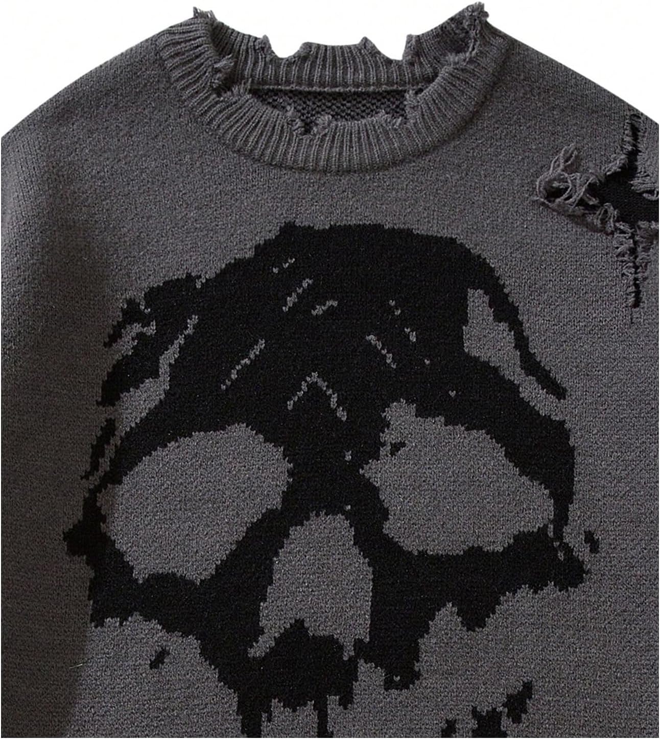 Men's Skull Graphic Gothic Sweater Y2K Grunge Ripped Sweater Unisex Oversized Pullovers Long Sleeve Knit Streetwear - Image 4
