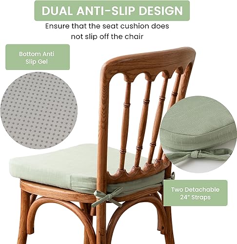 Miniatura 5 de Battilo - Cojines para sillas de comedor con lazos, almohadilla para silla de cocina para interiores y exteriores con respaldo antideslizante, cojín